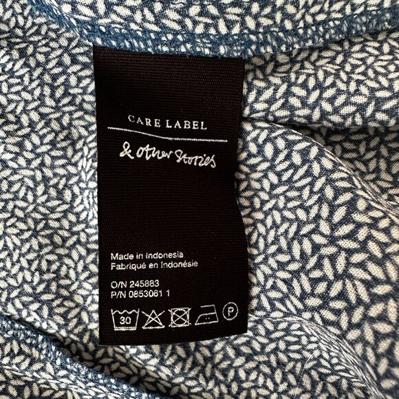 & Other Stories Blue Fit and Flare Mini Dress Women's 6 Short Sleeve - Picture 8 of 9